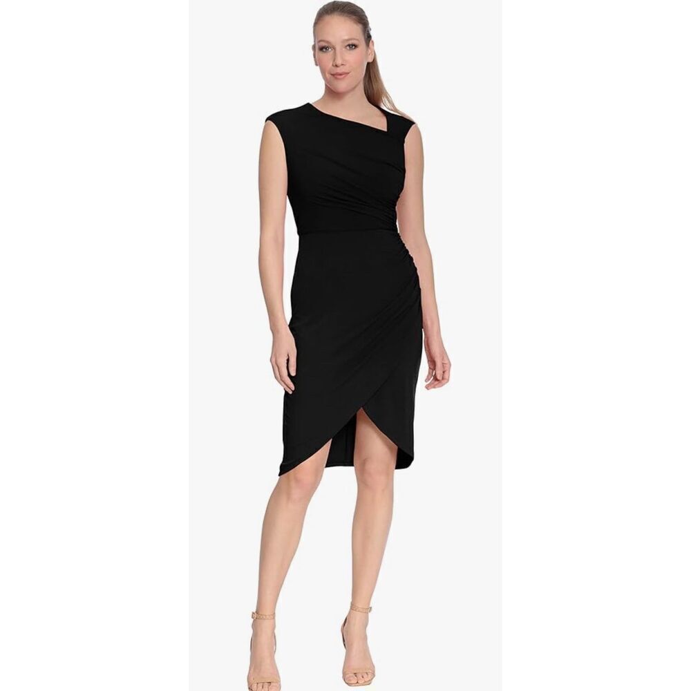 London Times Women's Asymmetrical Shirred Tulip Dress Size 12